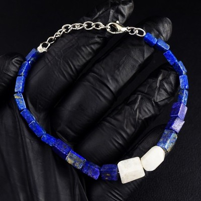 Hervorragendes Muster Lapislazuli & Mondstein 45,00 kt bestes Perlenarmband RK 39E814