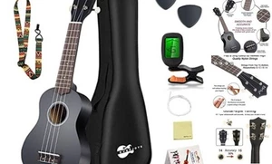 Soprano Ukulele Débutant Pack-21 Inch w/Free Leçon en ligne Gig Bag Fast Black