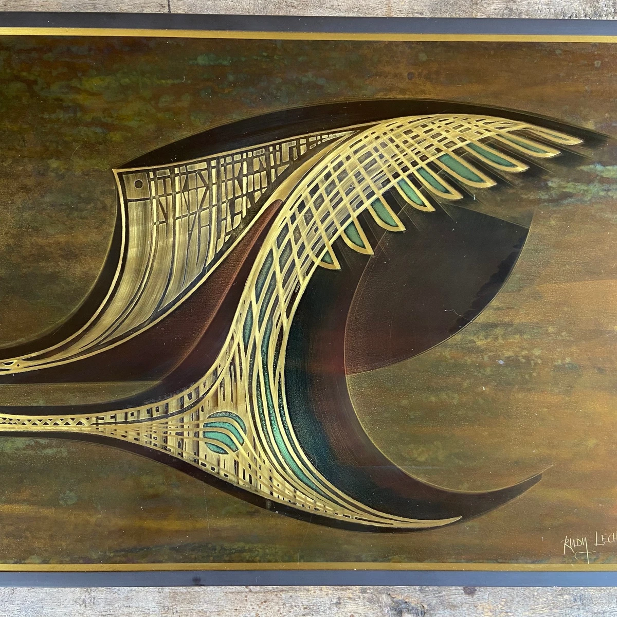Brutalist Brass & Metal Wall Art Picture Rudy Lechleiter Canada Flying Geese '82