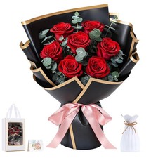 BlackRed Preserved Flowers Red Roses Bouquet Real LongLasting Forever