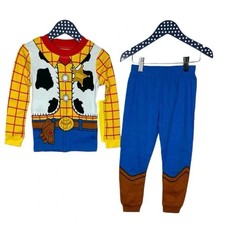 Disney Toy Story Boys Sheriff Woody Pajama Costume Set, Yellow Blue Size 8 New