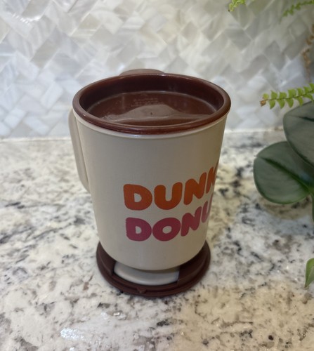 Vintage Dunkin' Donut Plastic Travel Coffee Mug Cup w Lid/Unused Sticky Base