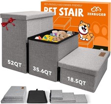 Wider Dog Stairs with Storage 18" H, 3-Step Sturdy Dog Steps for Large/Medium...