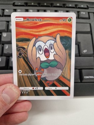 Rowlett Munch Scream Art Karte Full Art Holo Pokémon Fan Display