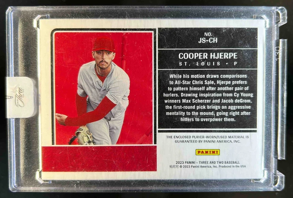 2023 Panini Three and Two Cooper Hjerpe Jumbo Patch Emerald #5/5 Cardinals - Image 2 of 2