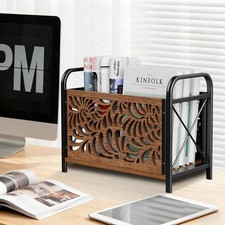 Wood Magazine Holder Floor Rack Vinyl Record Album Storage Farmhouse Organizer