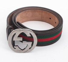 Gucci Green  Red Stripe Brown Leather Belt