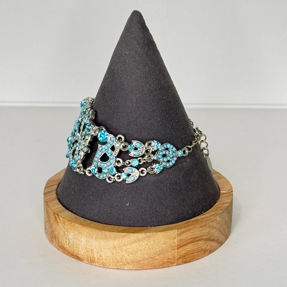 Pulseira estilo vitoriano VCLM filigrana azul strass tom prata - Imagem 4 de 4