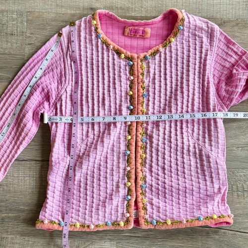 Vintage Voyage Bergdorf Goodman Pink Textured Cardigan w Colorful Trim (size M) - Picture 19 of 21