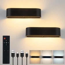 2Pcs Motion Wall Light with Remote Control, Indoor Up and Down Wall Sconce, 6...