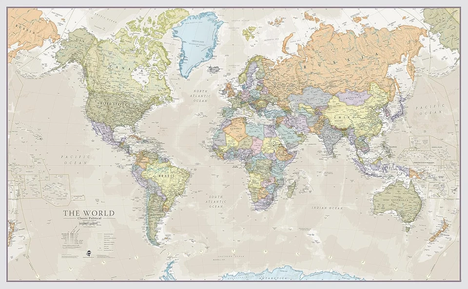 Mapa del mundo laminado extra grande 46 x 80 pulgadas - Ideal para aula y hogar Foto 3 de 4