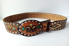 Vintage USA Tony Lama Tooled Leather Western Tribal Eagle Southwestern Belt 36