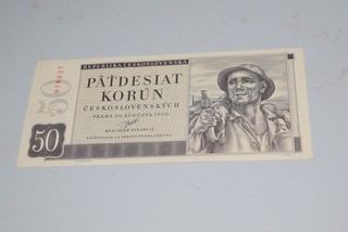 Tschechoslowakei Geldschein / Banknote 50 Kronen 1950