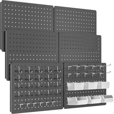 Metal Pegboard Wall Organizer Set - 6 Pack for Home, Garage, Office & Crafts