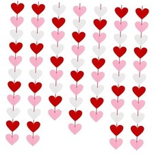 72 Pcs Felt Garland - NO DIY Valentine's Day Red Pink White Hanging Heart