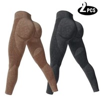 2-Pack Women s Seamless Butt Lifting Yoga Leggings High Waist Size S Black Brown