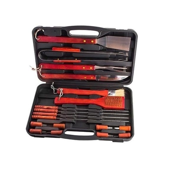 Mallette barbecue 18 ustensiles en bois et inox pour cuisiner sans se brûler