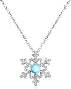 Authentic Moonstone Snowflake Pendant Necklace, White Gold Plated, Adjustable, 0.95cttw