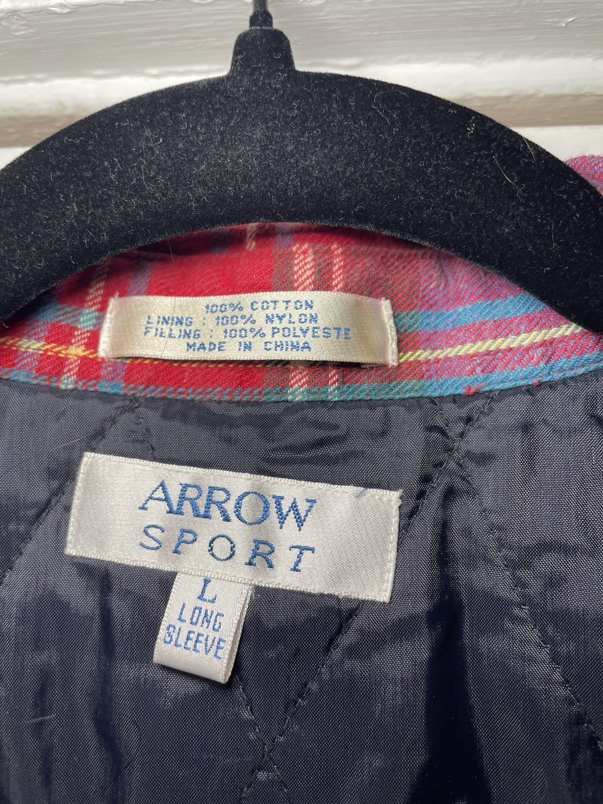 Men's Vintage Arrow Sport Flannel quilted Shirt Jacket Shacket Plaid Size Large - second product detail image