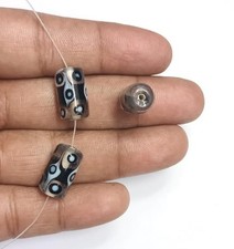 Qty. 20- 17 x 10mm Geometric Black  White Tube Lampwork Glass Beads