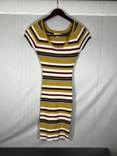 Love Tree Mustard Yellow Retro Multicolor Stripe Dress Size L