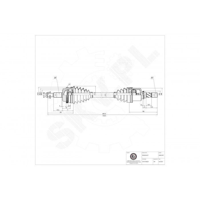 Cardan avant gauche pour Renault Master II transmission passager