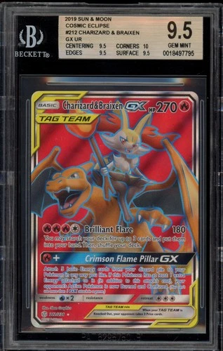Pokemon Charizard & Braixen GX Cosmic Eclipse Full Art #212 BGS 9.5