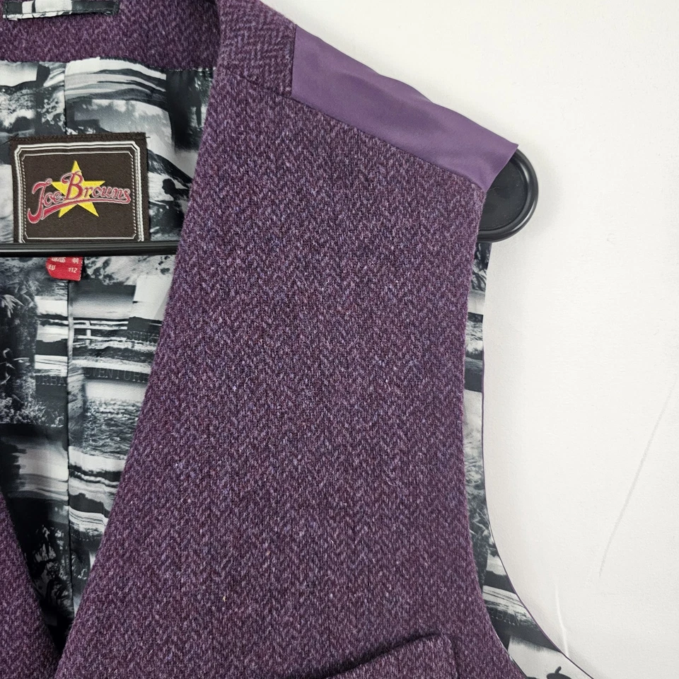 Joe Browns Herringbone Waistcoat Vest Flannel-Like Poly Blend Purple Sz 44 - Image 2 of 4