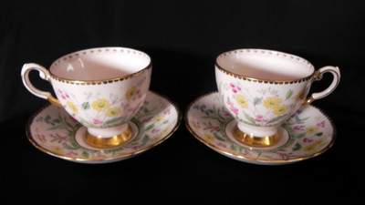 Tuscan Fine English Bone China TEA CUP & SAUCER SET Pink Yellow Blue Floral (2)
