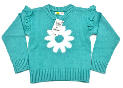 Epic Threads Toddler Sweater Blue Daisy Ruffle Shoulder Knit Size 4T New