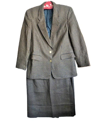 Vintage Damen Zweiteiler Rock & Blaser 80er braun karomuster gr 42 Wolle - Bild 1 von 4