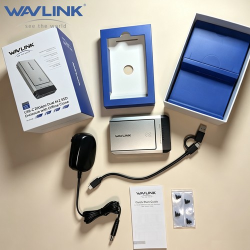 WAVLINK 20Gbps Dual-Bay M.2 NVMe SSD Enclosure Offline Cloner Supports 2X 4TB