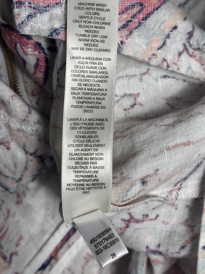 Chico's Linen Jacket Womens Size 2 US L Paisley Front Zip Closure 3/4 Sleeves - Image 4 of 4