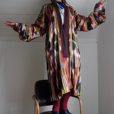 AMAZING antique Uzbekistan ikat dyed silk and calico cotton reversible jacket
