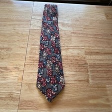 Pattinni Uomo Mens Silk Tie X-Long Grey Red Blue Medallion Coin Print USA Made