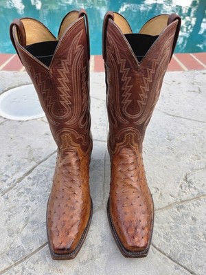 10D   LUCCHESE BARNWOOD LUKE FULL QUILL OSTRICH COWBOY WESTERN BOOTS    W/ BOX