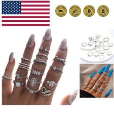9-15PCS Knuckle Stacking Rings Set for Women Crystal Rhinestone Finger Statem...
