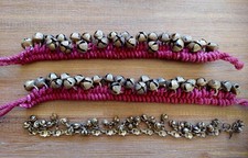 3x Indian Vintage Ghungroo Dance Ankle Bells Handcrafted Brass Cotton Cord.