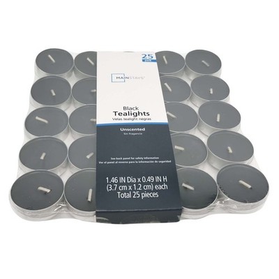 Black Unscented Tealight Candles for Indoor and Outdoor Use Pack of 25