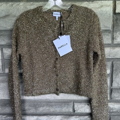 Marella Max Mara Knitted Gold Mini Short Cardigan Sweater Small $315