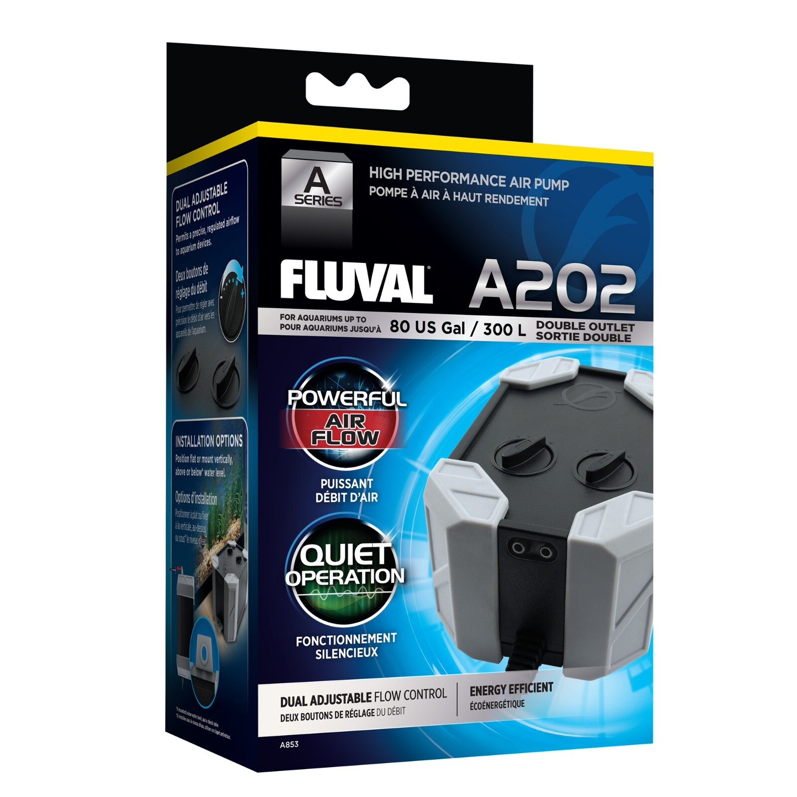Fluval A202 Air Pump Quiet Dual Output - Upto 300 Litre Tanks Aquarium Fish Tank