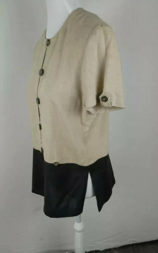 Traje Pantalón John Roberts Mujer Talla 8 Tostado y Negro Mezcla Lino B25 Foto 3 de 4