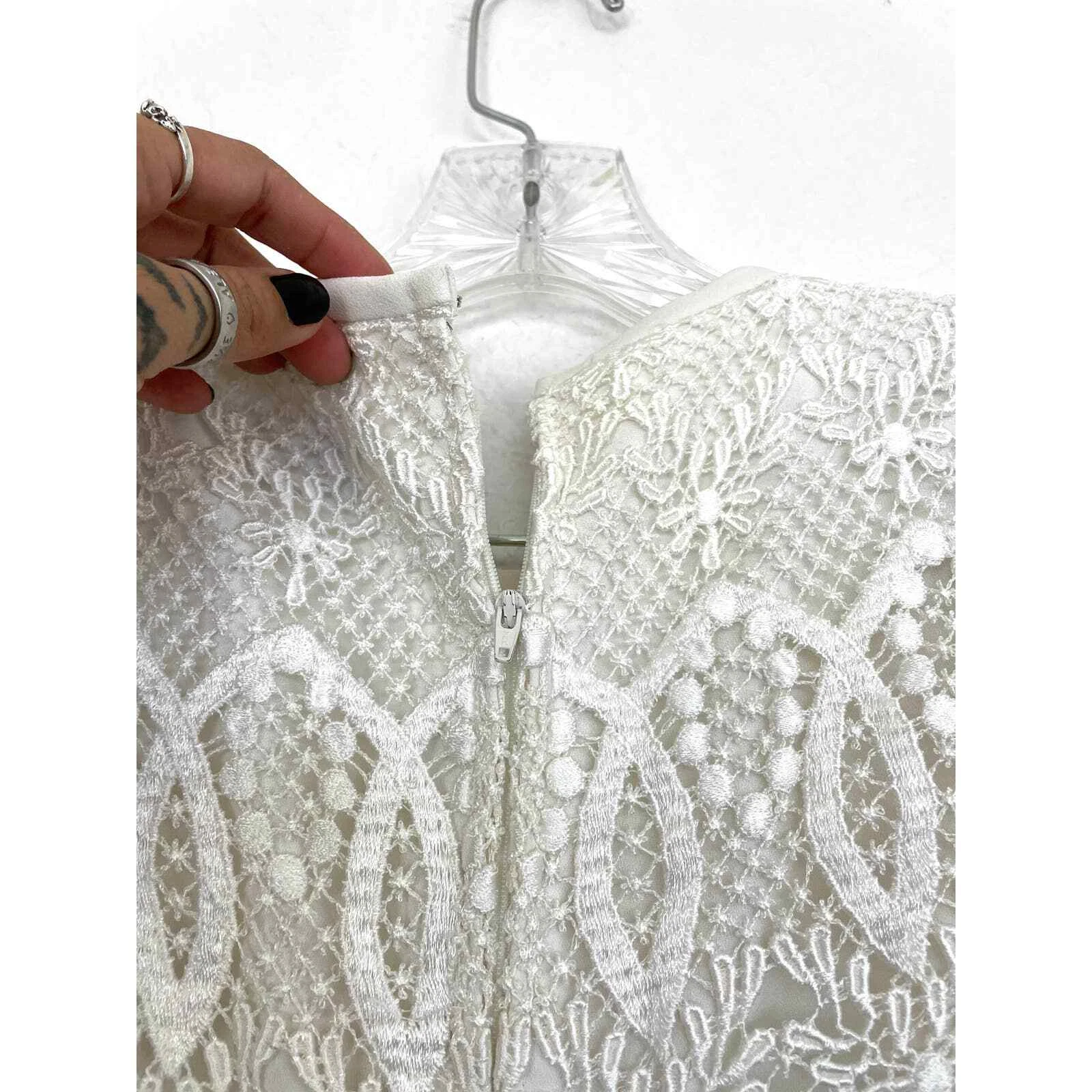 OFF WHITE Abito top vintage Karen Miller New York donna lungo all'uncinetto bianco all'uncinetto medio