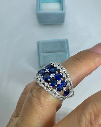 3Ct Pear Cut Lab-Created Sapphire Flower Engagement Ring 14K White Gold Plated - Picture 2 of 14