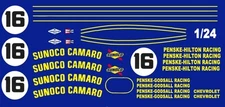 #16 Penske-Hilton Sunoco Camaro 1967 1/25th - 1/24th Scale Waterslide Decals