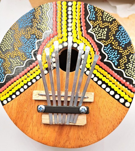 Kalimba en noix de coco,karimba en bois,piano à pouce,artisanal,rond,peint,jaune - Picture 4 of 7