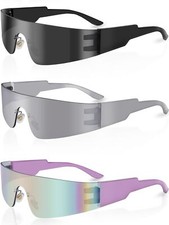 Trendy Rimless Futuristic Wrap Around Sunglasses Cyberpunk Visor Sunglasses