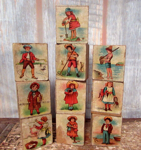 Antique 30 Wood Blocks with Paper Lithograph Complete Alphabet Numbers Children - Picture 3 of 12