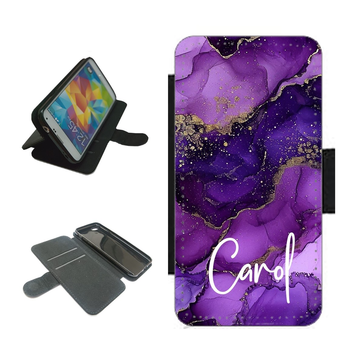 Purple Personalised name wallet Phone Case For iPhone for Samsung