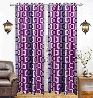 Lot de 2 rideaux fenêtre porte annulaire ombragés imprimé géométrique violet ... - Photo 1/4